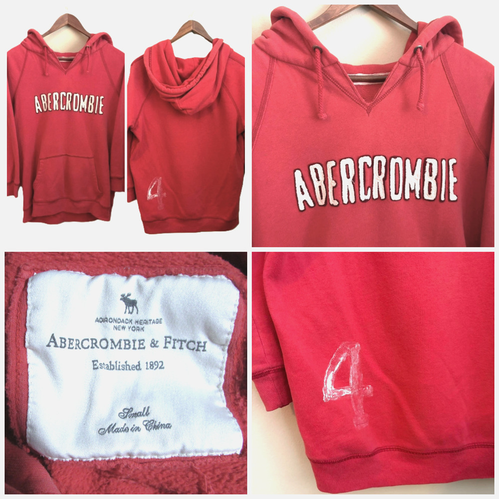 Y2K Abercrombie‎ & Fitch Hoodie Sweatshirt S Red Faded 3D Spell out Academia vtg